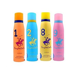 Beverly Hills Polo Club Set of 4 Fragnance Spray Deodorant No 1,2,8,9 for women (150 ml each)