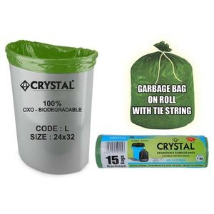 Crystal Oxo Biodegradable Green Garbage Bag On Roll Large (24X32), 15 pcs 24 inch X 32 inch