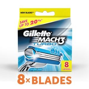 Gillette Mach 3 - Turbo Manual Shaving Razor Blades (Cartridge), 8 pcs