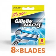 Gillette Mach 3 - Turbo Manual Shaving Razor Blades (Cartridge), 8 pcs