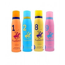 Beverly Hills Polo Club Set of 4 Fragnance Spray Deodorant No 1,2,8,9 for women (150 ml each)