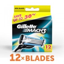 Gillette Mach 3 - Manual Shaving Razor Blades (Cartridge), 12 pcs